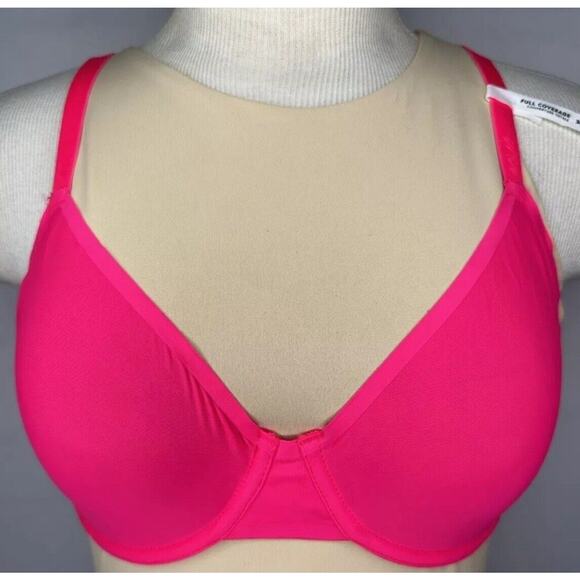 Aerie Smoothez Hot Pink Unlined Underwire Full Coverage Bra Size 32C Stretch NEW - Picture 1 of 3